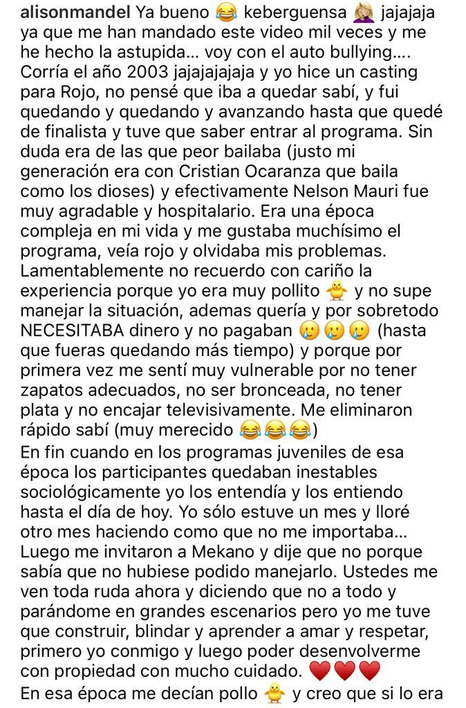 Alison Mandel recuerda su olvidado paso por “Rojo”