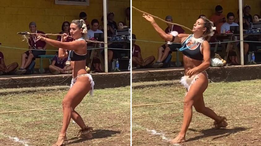 Francisca Ayala en una competencia del deporte Tau Ki Te Huri